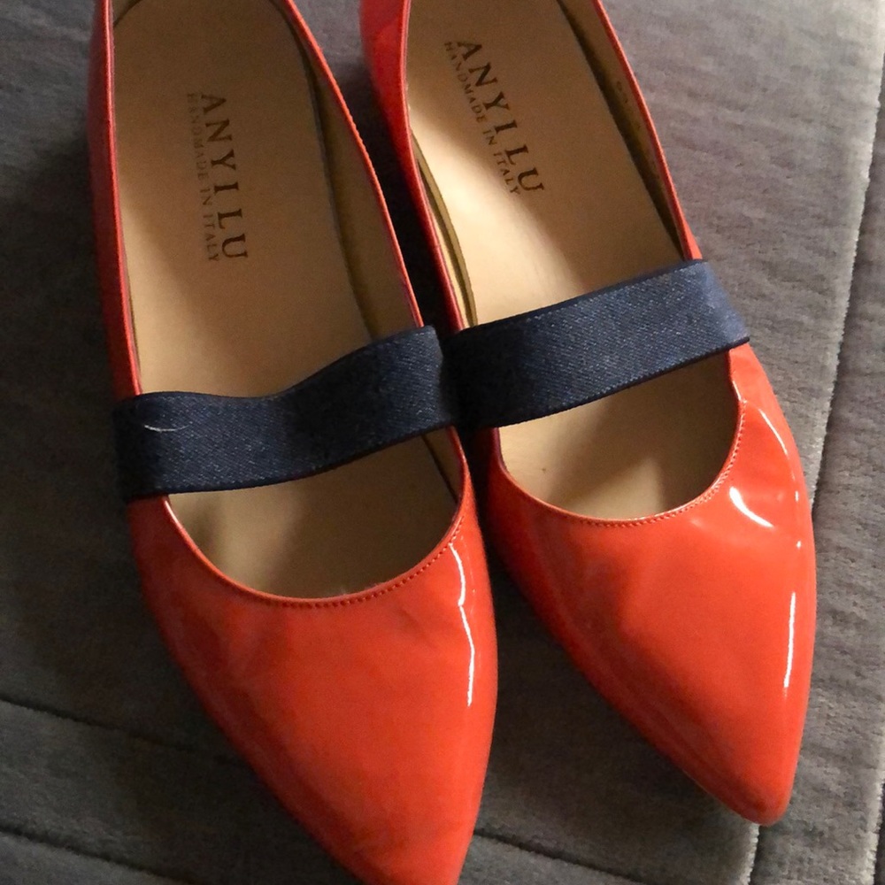 Anyi Lu Dora Ballet Flat in Coral Patent Leather